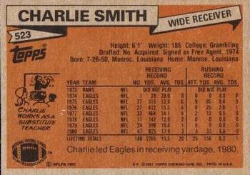 1981 Topps #523 Charlie Smith Back