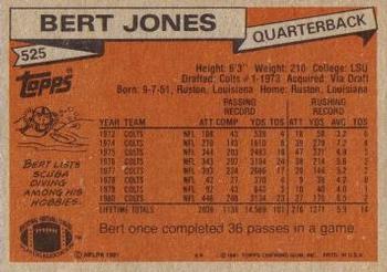 1981 Topps #525 Bert Jones Back