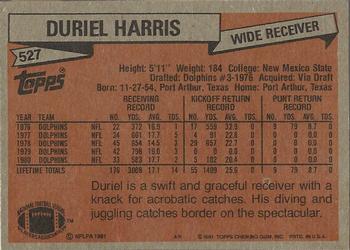 1981 Topps #527 Duriel Harris Back