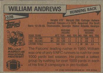 1981 Topps #528 William Andrews Back