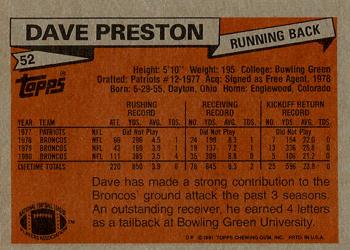 1981 Topps #52 Dave Preston Back
