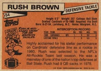 1981 Topps #54 Rush Brown Back