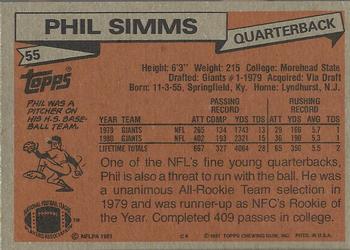 1981 Topps #55 Phil Simms Back