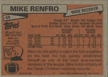 1981 Topps #58 Mike Renfro Back