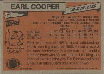 1981 Topps #75 Earl Cooper Back