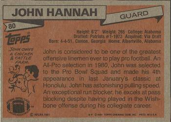 1981 Topps #80 John Hannah Back
