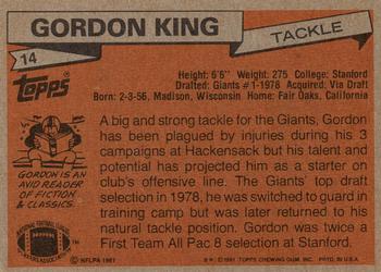 1981 Topps #14 Gordon King Back