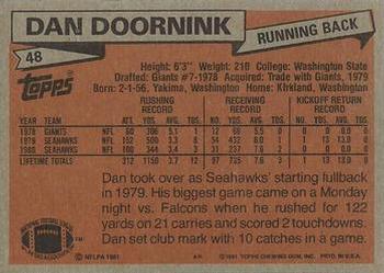 1981 Topps #48 Dan Doornink Back