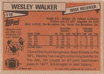 1981 Topps #118 Wesley Walker Back