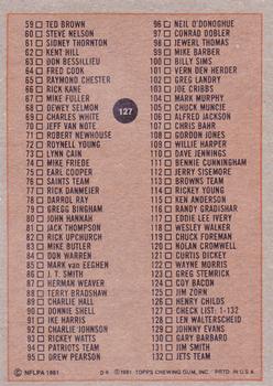 1981 Topps #127 Checklist: 1-132 Back