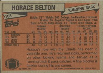 1981 Topps #163 Horace Belton Back