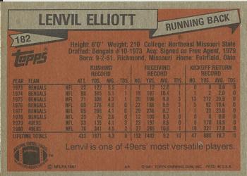 1981 Topps #182 Lenvil Elliott Back