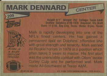 1981 Topps #209 Mark Dennard Back