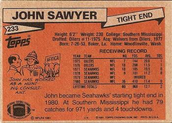 1981 Topps #233 John Sawyer Back