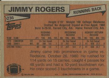 1981 Topps #236 Jimmy Rogers Back
