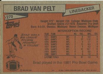 1981 Topps #270 Brad Van Pelt Back