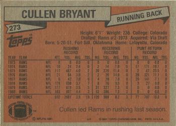 1981 Topps #273 Cullen Bryant Back