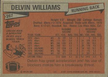 1981 Topps #287 Delvin Williams Back