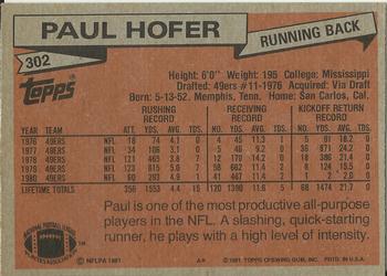 1981 Topps #302 Paul Hofer Back