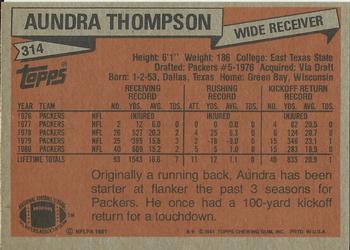 1981 Topps #314 Aundra Thompson Back