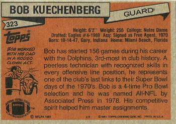 1981 Topps #323 Bob Kuechenberg Back