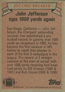 1981 Topps #332 John Jefferson Back