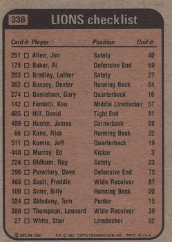 1981 Topps #338 Billy Sims / Freddie Scott / Jim Allen / James Hunter / Al Baker Back