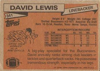 1981 Topps #341 David Lewis Back