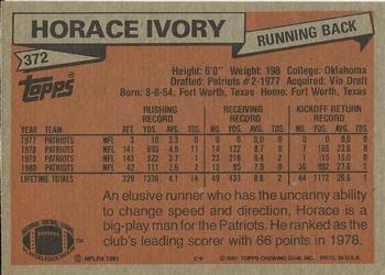 1981 Topps #372 Horace Ivory Back