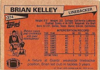 1981 Topps #374 Brian Kelley Back