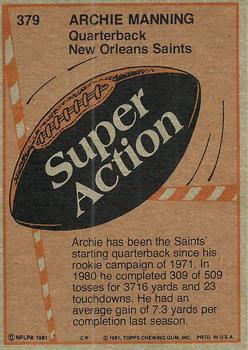 1981 Topps #379 Archie Manning Back