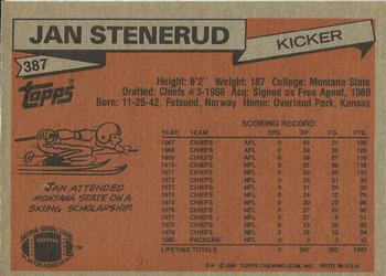 1981 Topps #387 Jan Stenerud Back