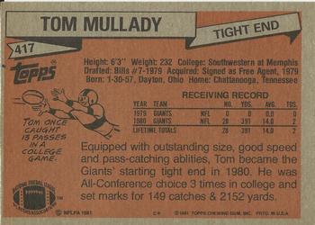 1981 Topps #417 Tom Mullady Back