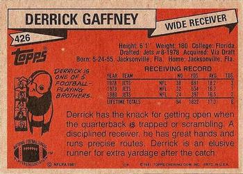 1981 Topps #426 Derrick Gaffney Back