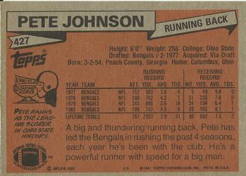 1981 Topps #427 Pete Johnson Back