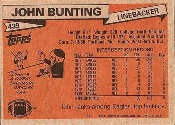 1981 Topps #439 John Bunting Back
