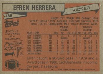 1981 Topps #469 Efren Herrera Back