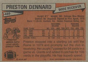 1981 Topps #489 Preston Dennard Back