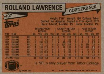 1981 Topps #497 Rolland Lawrence Back