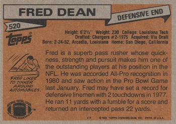 1981 Topps #520 Fred Dean Back