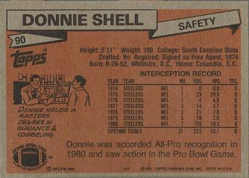 1981 Topps #90 Donnie Shell Back