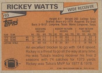 1981 Topps #93 Rickey Watts Back