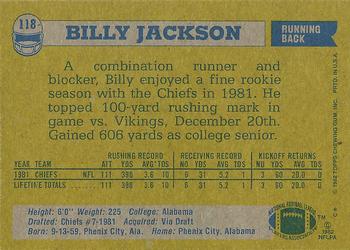 1982 Topps #118 Billy Jackson Back
