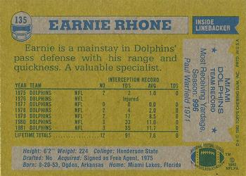 1982 Topps #135 Earnie Rhone Back