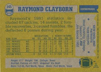 1982 Topps #145 Raymond Clayborn Back