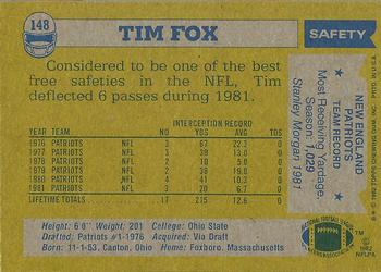 1982 Topps #148 Tim Fox Back