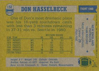 1982 Topps #152 Don Hasselbeck Back