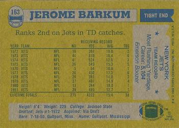 1982 Topps #163 Jerome Barkum Back