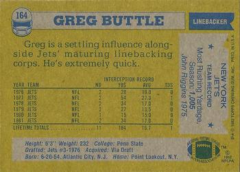 1982 Topps #164 Greg Buttle Back