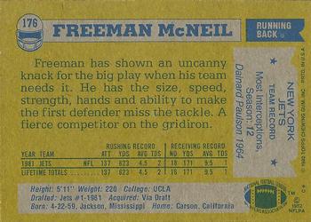 1982 Topps #176 Freeman McNeil Back